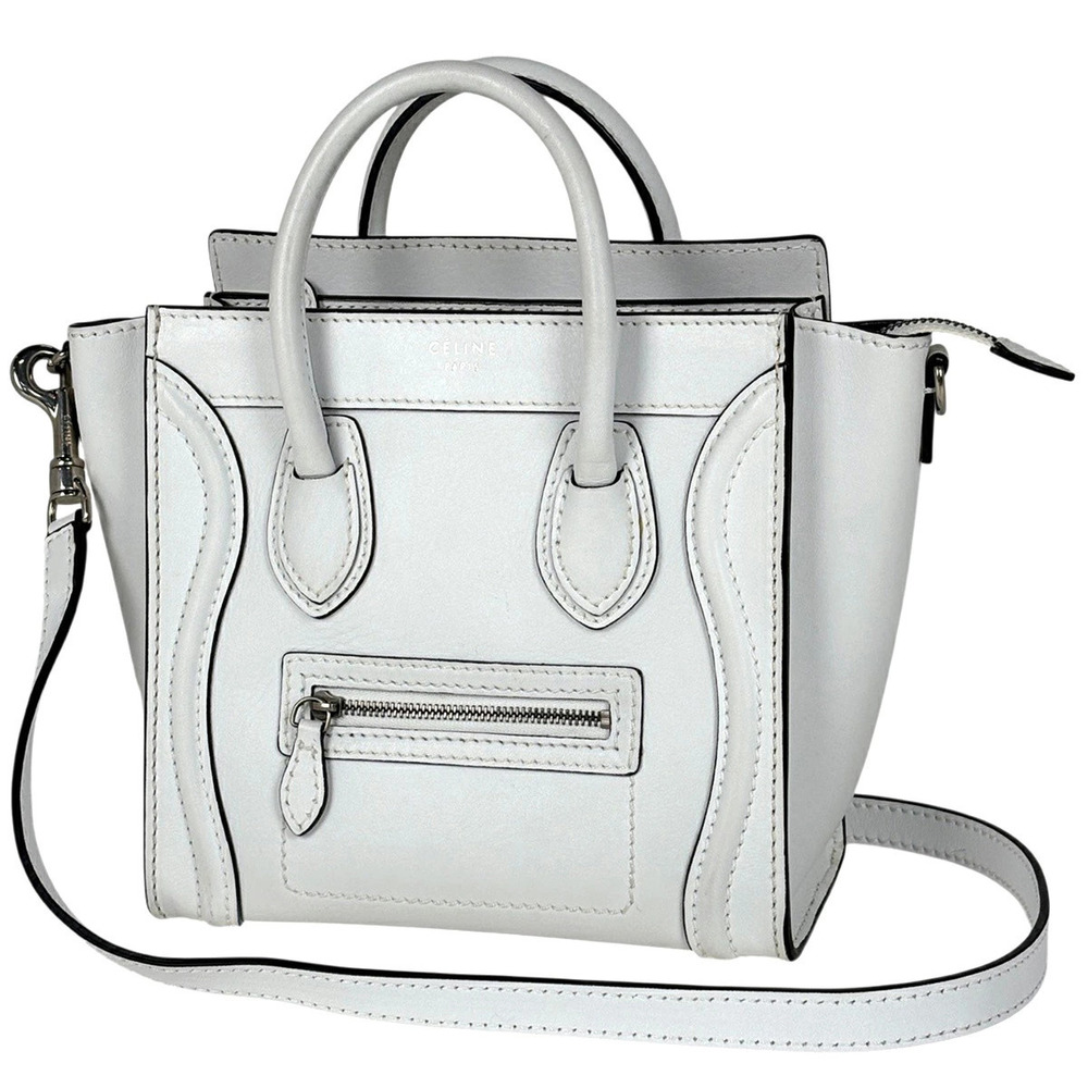 Celine Luggage Tote Shopper Handbag Leather White